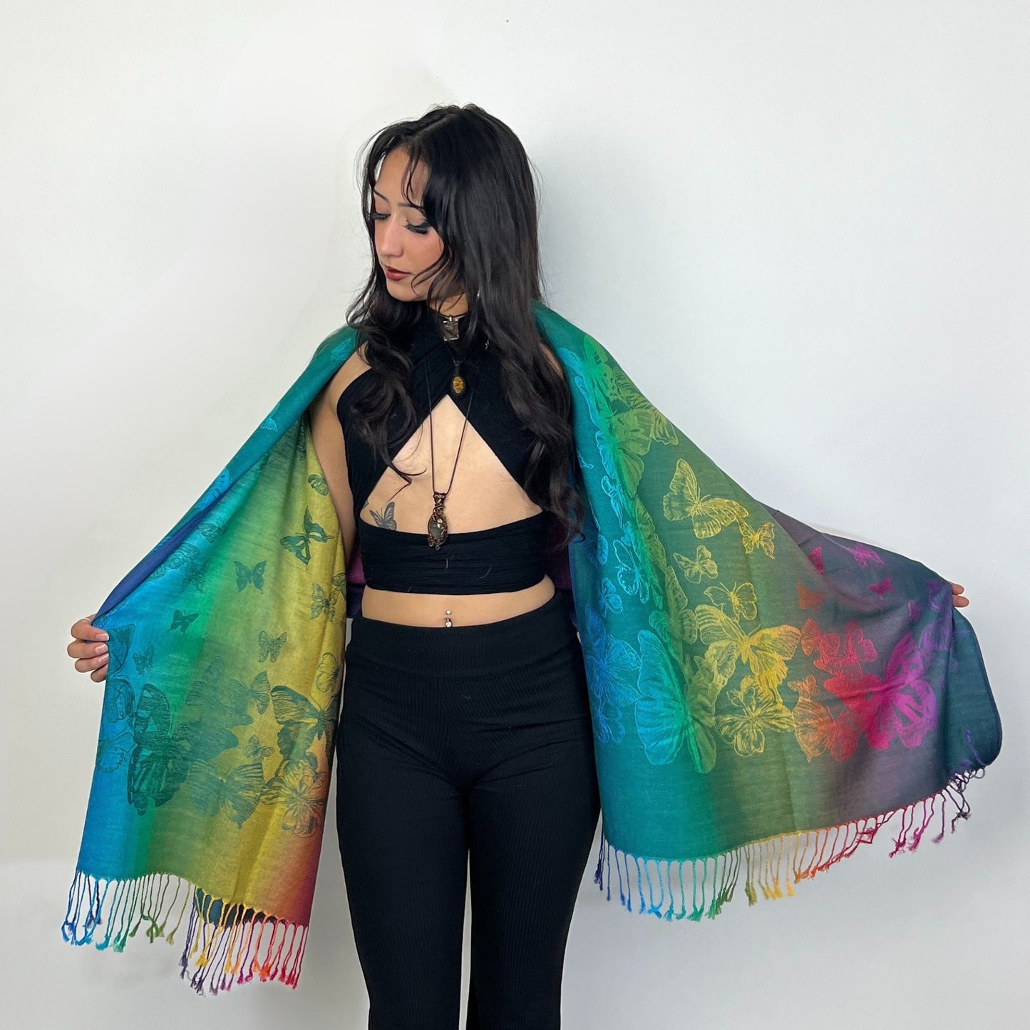 Rainbow Butterfly Rave Pashmina