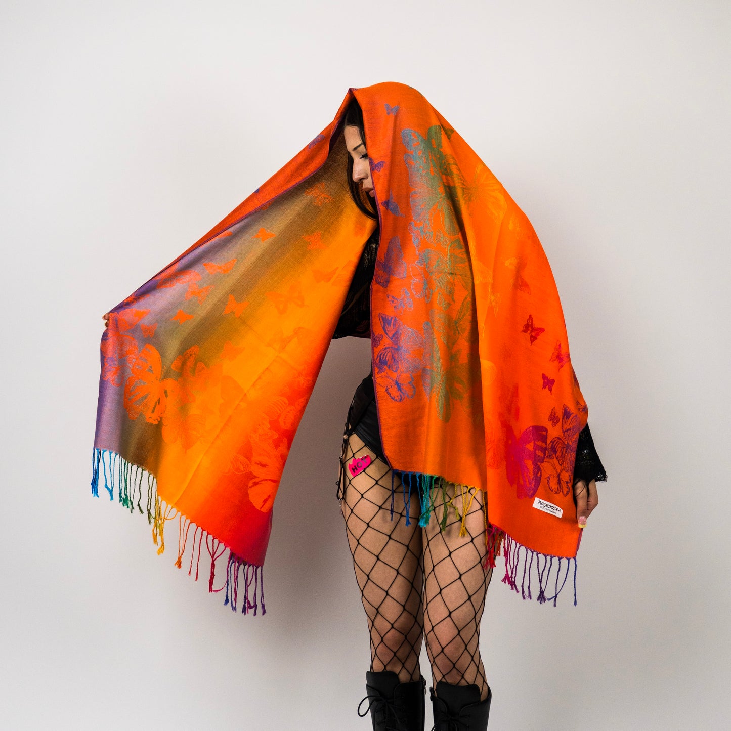 Rainbow Butterfly Rave Pashmina Scarf