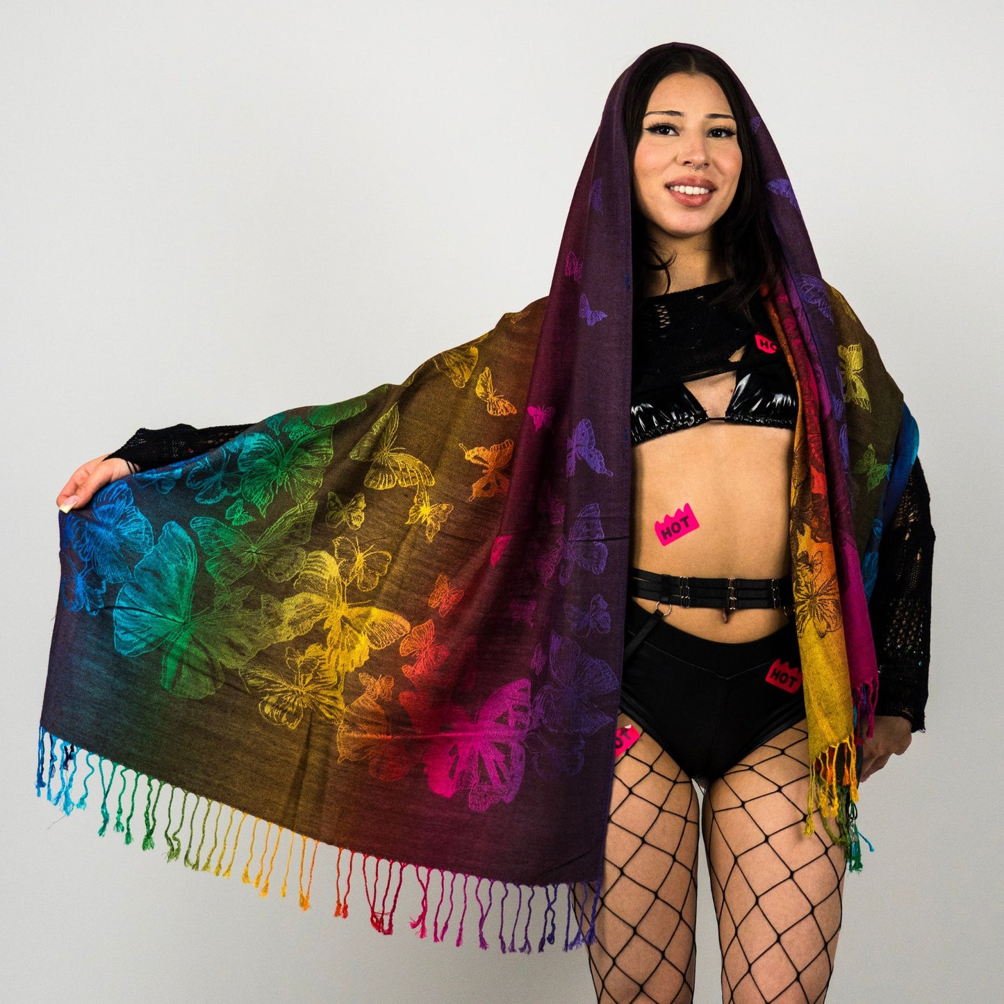Rainbow Butterfly Rave Pashmina Scarf