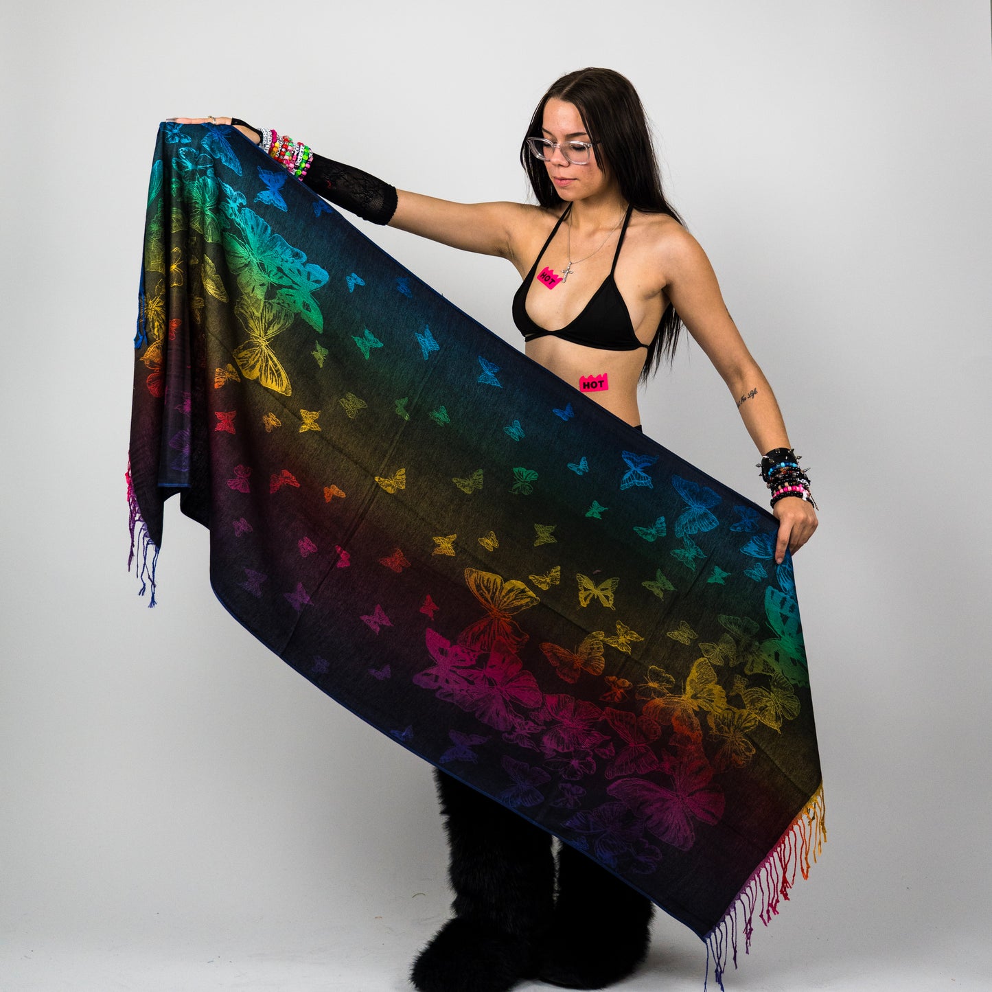 Rainbow Butterfly Rave Pashmina Scarf