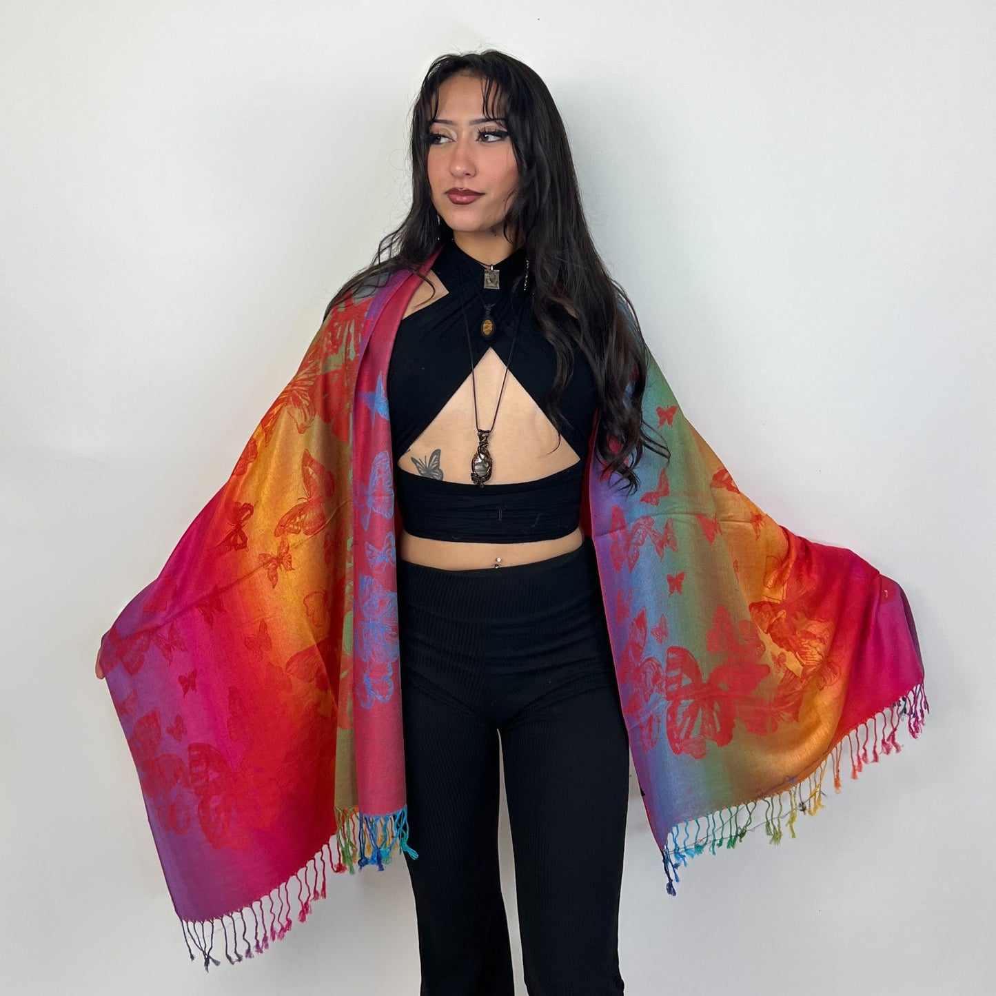 Rainbow Butterfly Rave Pashmina