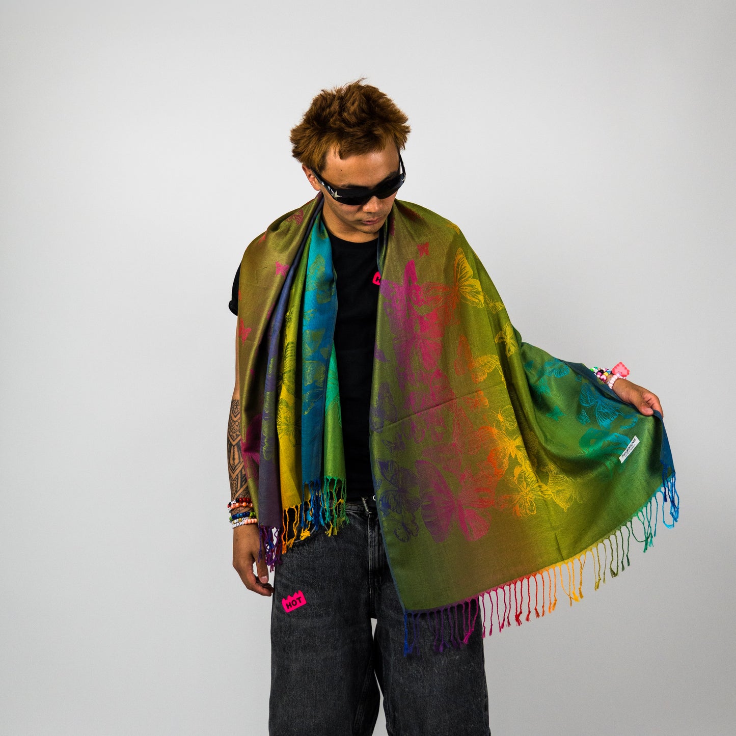 Rainbow Butterfly Rave Pashmina Scarf