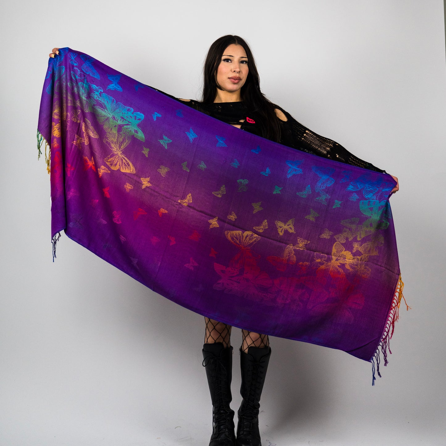 Rainbow Butterfly Rave Pashmina Scarf