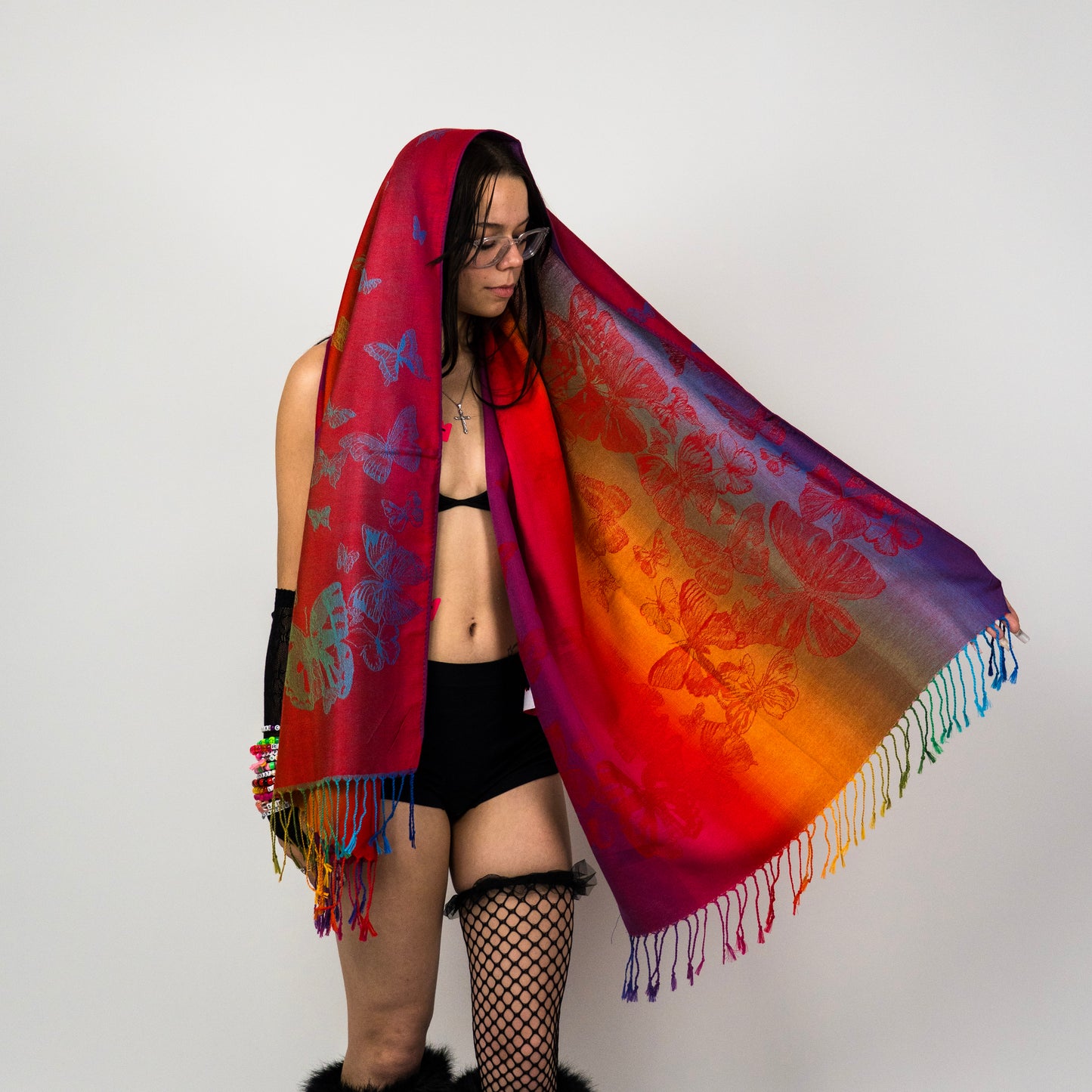 Rainbow Butterfly Rave Pashmina Scarf